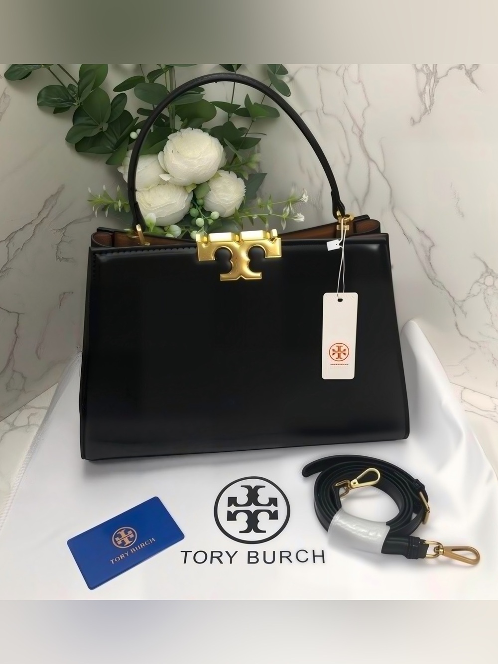 Tory Burch Eleanor Black Leather Bag New